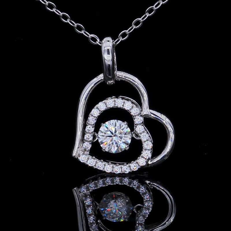 0.5 Carat Moissanite Heart Pendant Silver Necklace - Rhyme - and - Chain