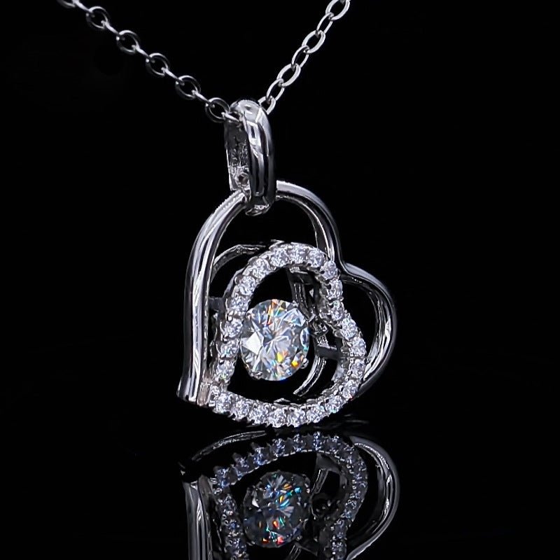 0.5 Carat Moissanite Heart Pendant Silver Necklace - Rhyme - and - Chain