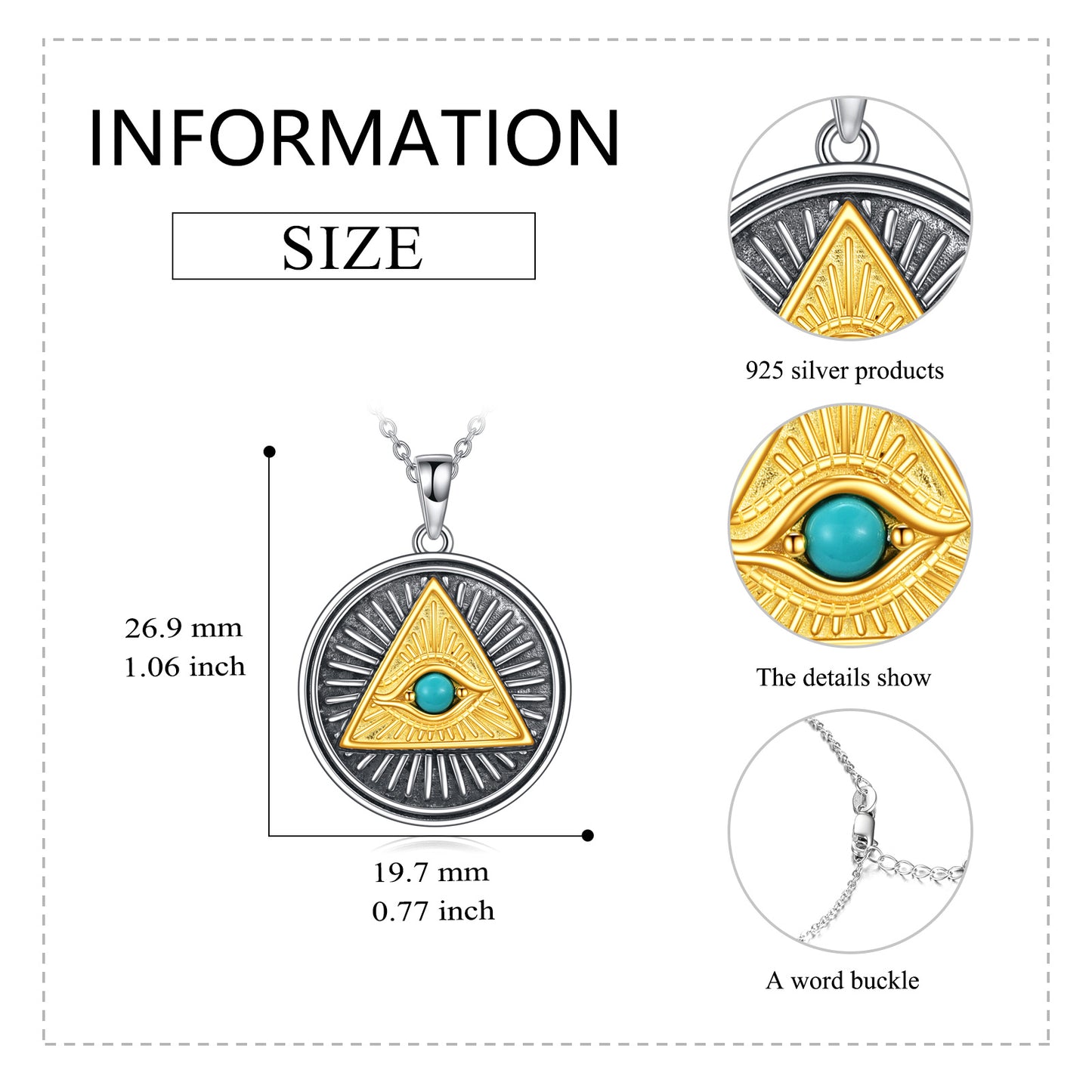 925 Sterling Silver Eye of Horus Pendant Necklace Pyramid Egyptian Jewelry - Rhyme-and-Chain