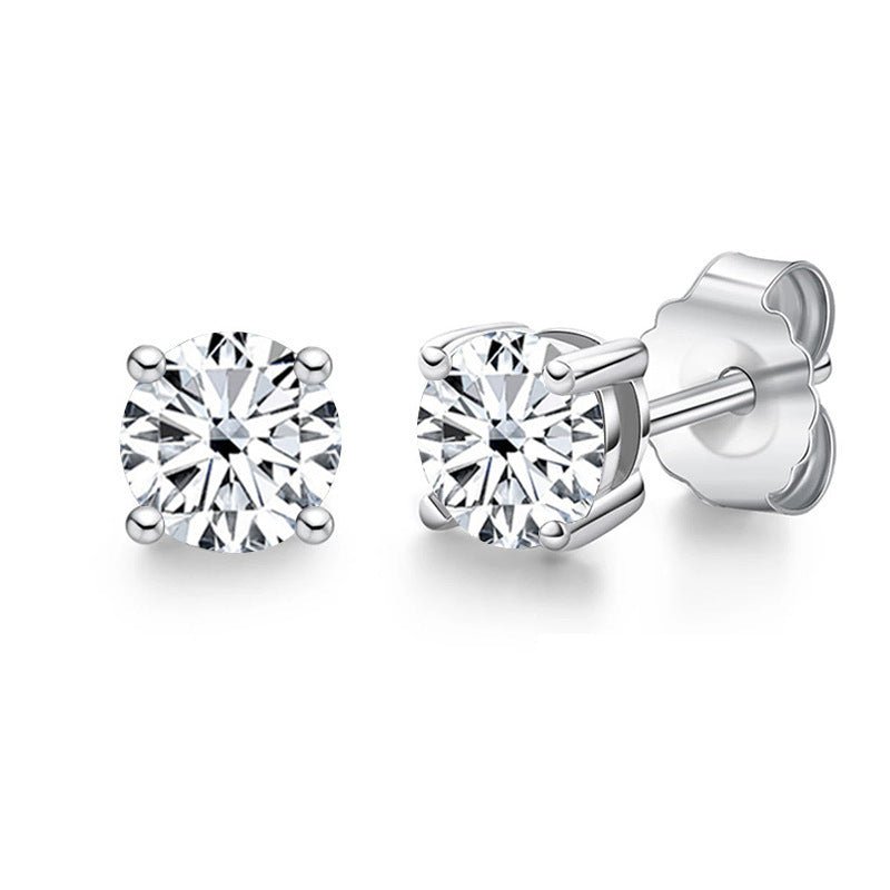 1 - 2 Carat S925 Sterling Silver Moissanite Four - Prong Stud Earrings - Rhyme - and - Chain