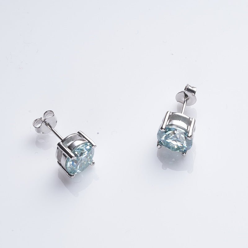 1 - 2 Carat S925 Sterling Silver Moissanite Four - Prong Stud Earrings - Rhyme - and - Chain