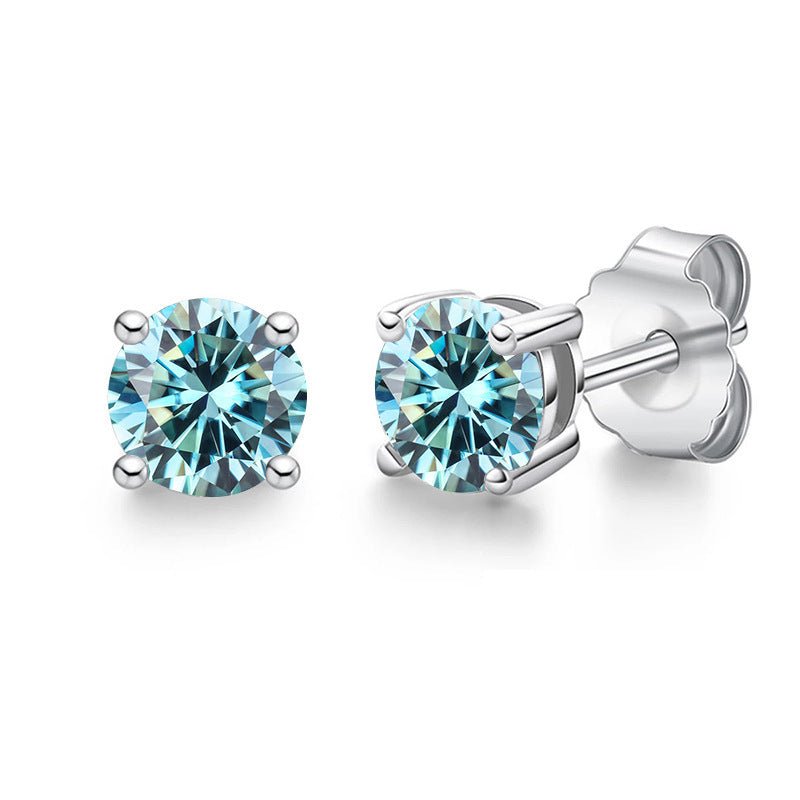 1 - 2 Carat S925 Sterling Silver Moissanite Four - Prong Stud Earrings - Rhyme - and - Chain