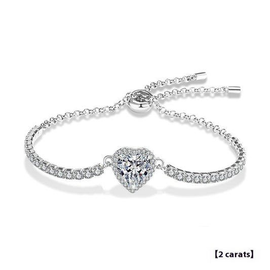 1-2 Carat Sterling Silver Moissanite Heart Bracelet - Rhyme-and-Chain