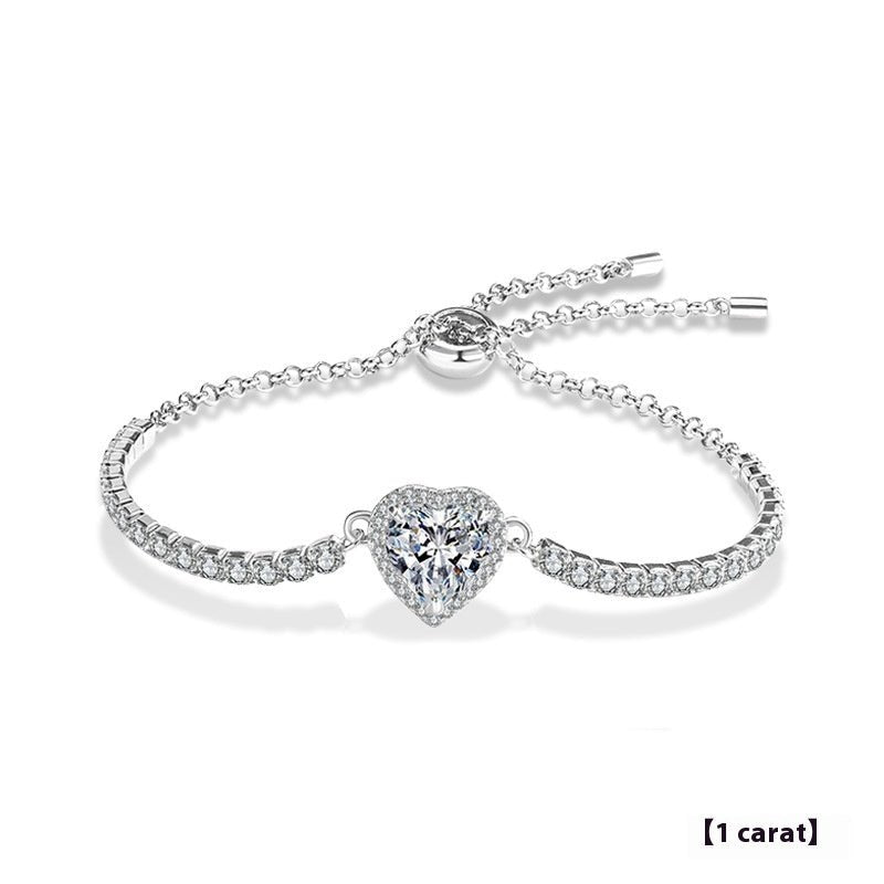 1-2 Carat Sterling Silver Moissanite Heart Bracelet - Rhyme-and-Chain