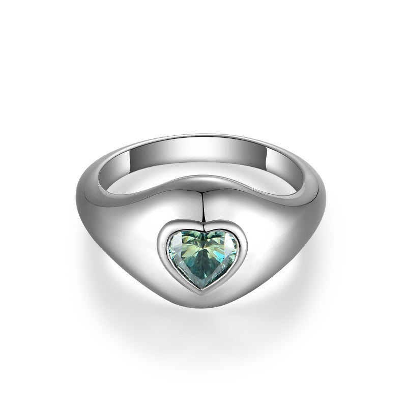 1 Ct Love Green Moissanite Engagement Ring 6.5mm Sterling Silver - Rhyme - and - Chain