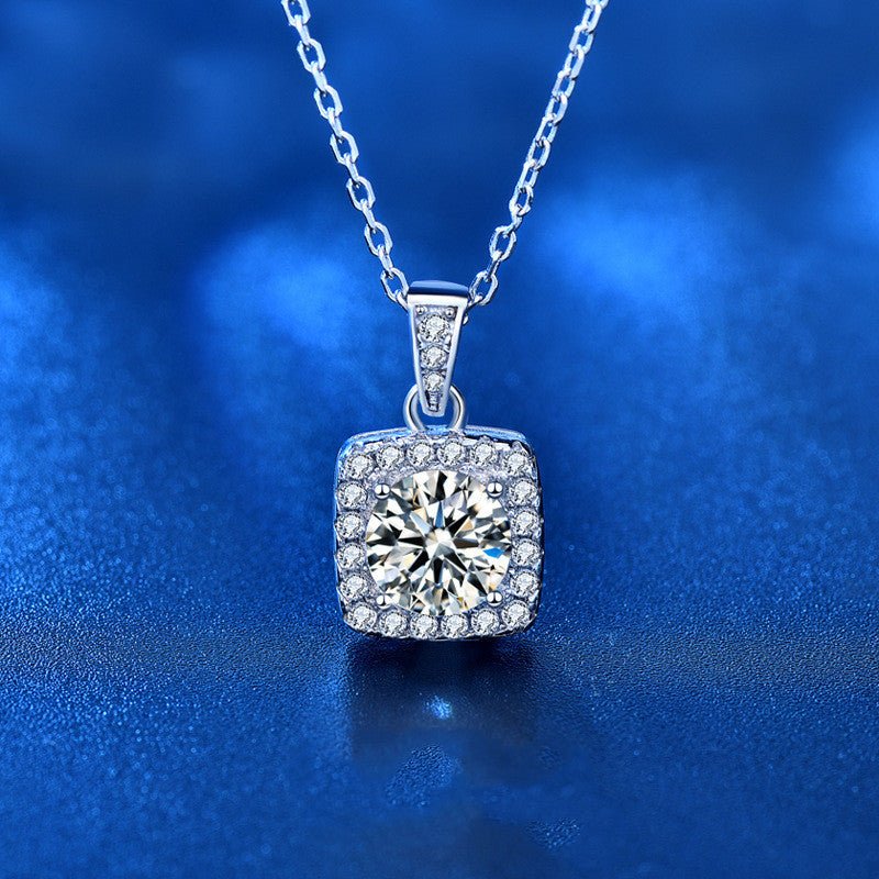 1 Carat S925 Sterling Silver Jewelry Moissanite Pendant Necklace - Rhyme-and-Chain