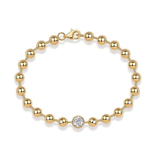 1 Ct Women's Moissanite Bead Chain Gold Bracelet - Rhyme - and - Chain