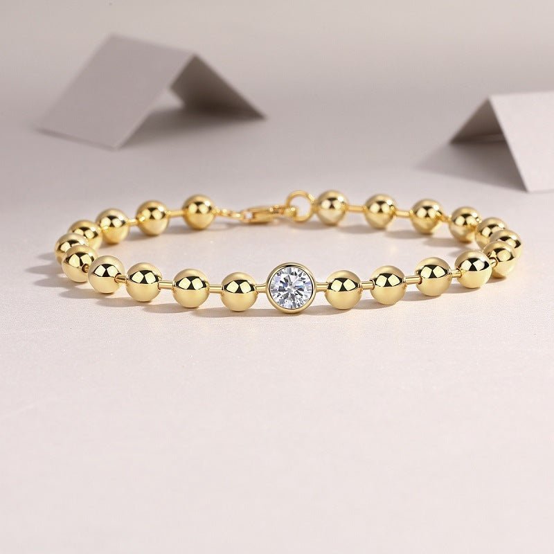 1 Ct Women's Moissanite Bead Chain Gold Bracelet - Rhyme - and - Chain