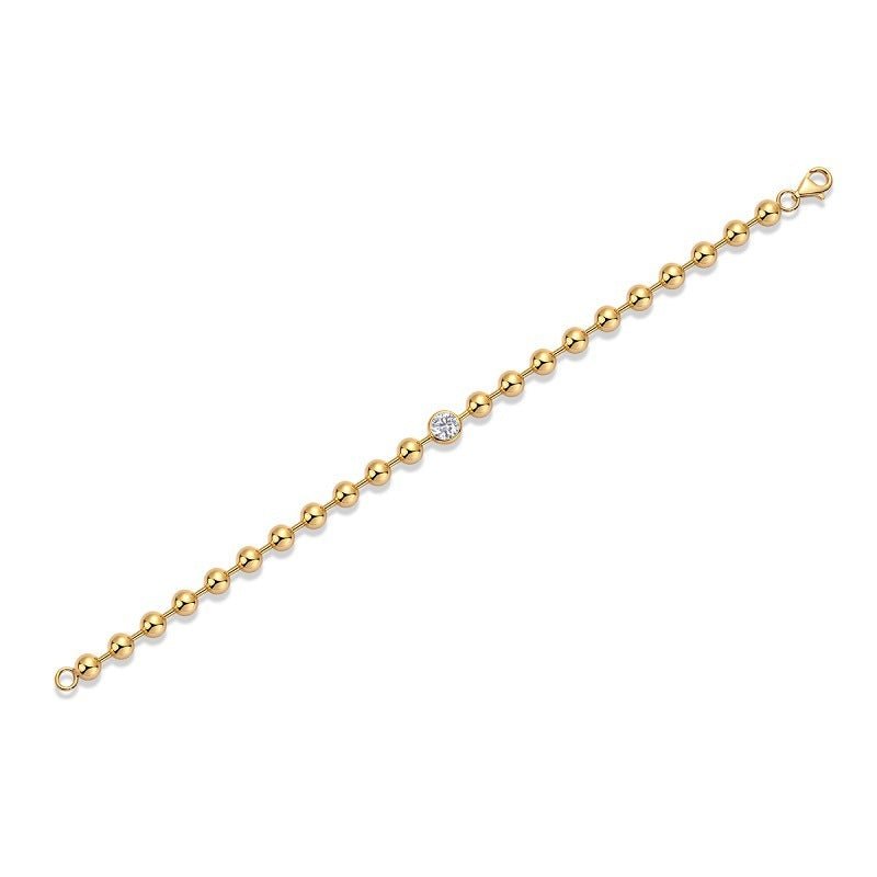 1 Ct Women's Moissanite Bead Chain Gold Bracelet - Rhyme - and - Chain