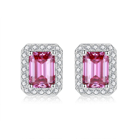 1 Carat Women's Emerald Cut Earrings Pink Moissanite - Rhyme - and - Chain