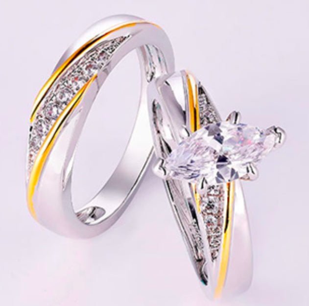 925 Sterling Silver Princess Cut White CZ Bridal Engagement Wedding Ring Set - Rhyme - and - Chain