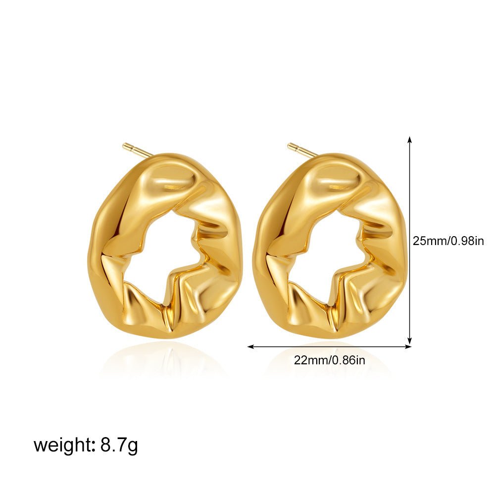 18K Gold Balloon Fold Irregular Texture Simple Earrings - Rhyme-and-Chain