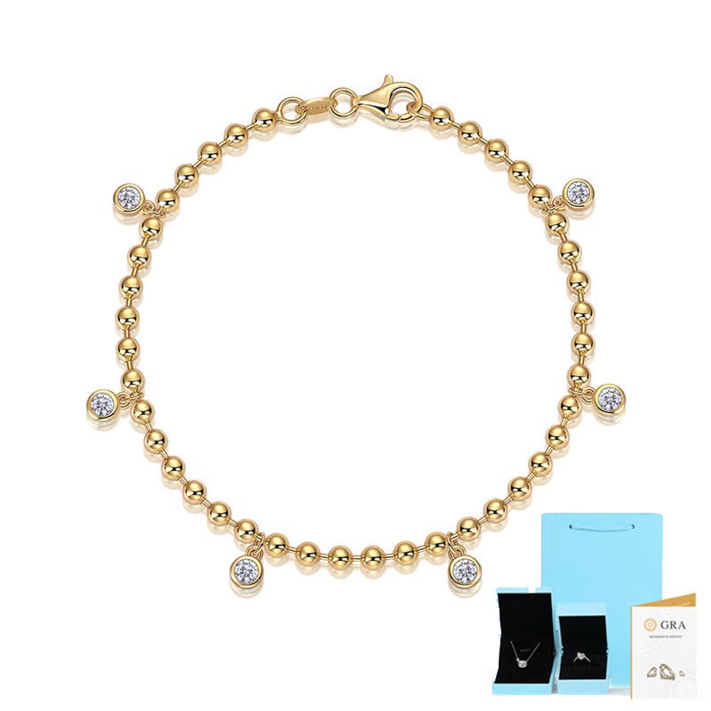 18k Gold - plated 925 Bedazzle Bracelet Round Beads Moissanite - Rhyme - and - Chain