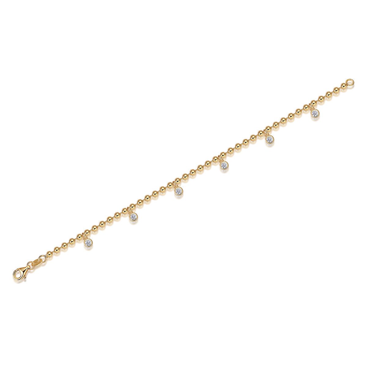 18k Gold - plated 925 Bedazzle Bracelet Round Beads Moissanite - Rhyme - and - Chain