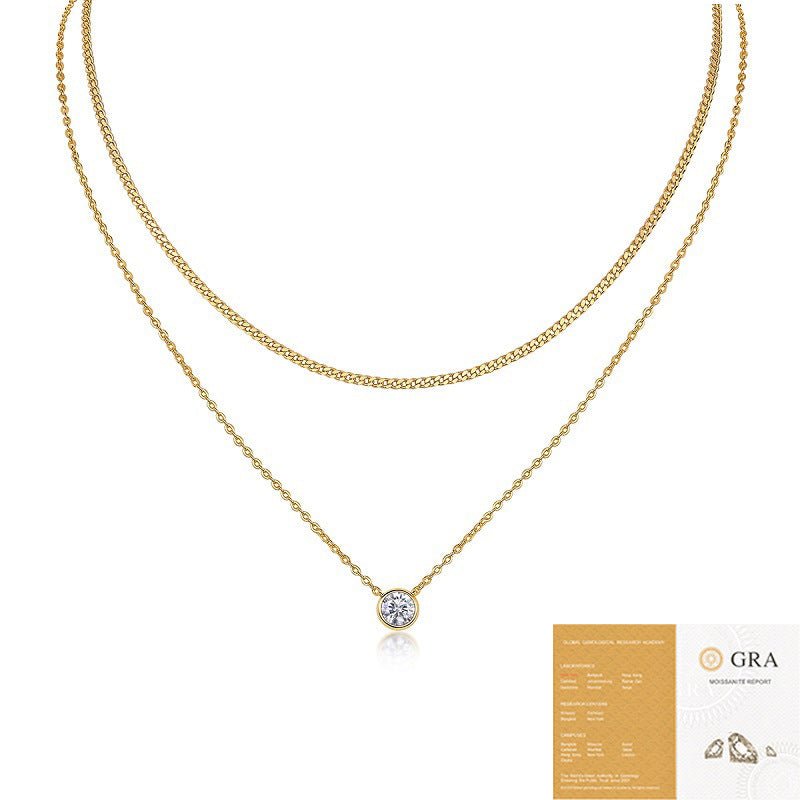 18k Gold Plated 925 Sterling Silver 2 Layer Moissanite Necklace - Rhyme - and - Chain