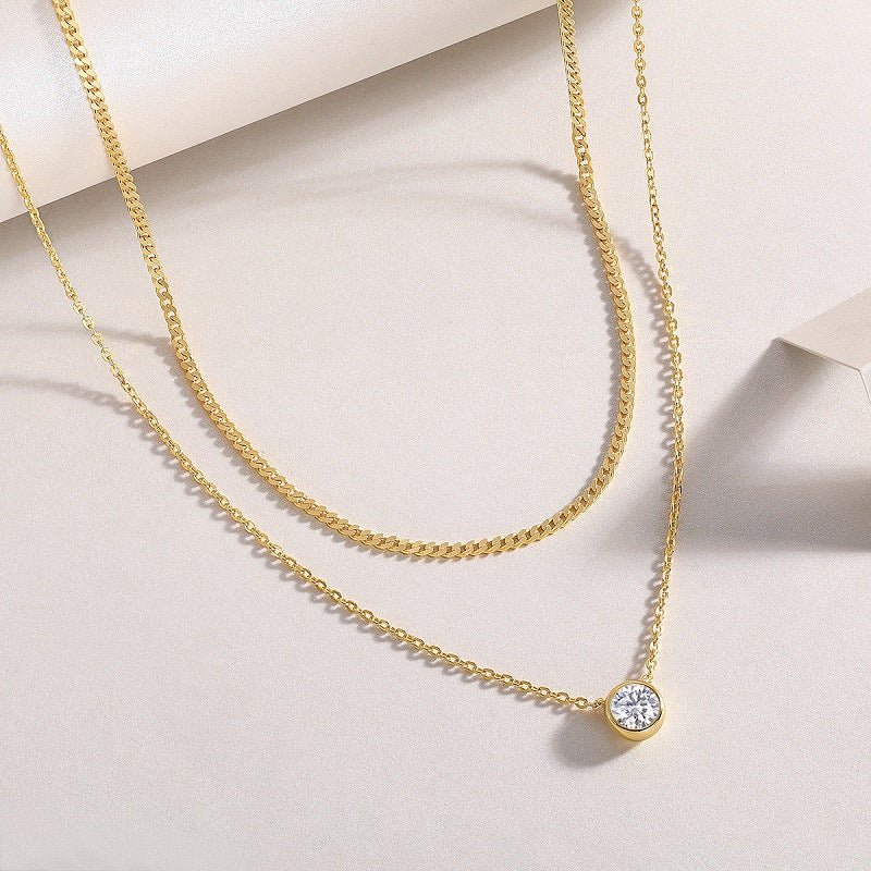 18k Gold Plated 925 Sterling Silver 2 Layer Moissanite Necklace - Rhyme - and - Chain