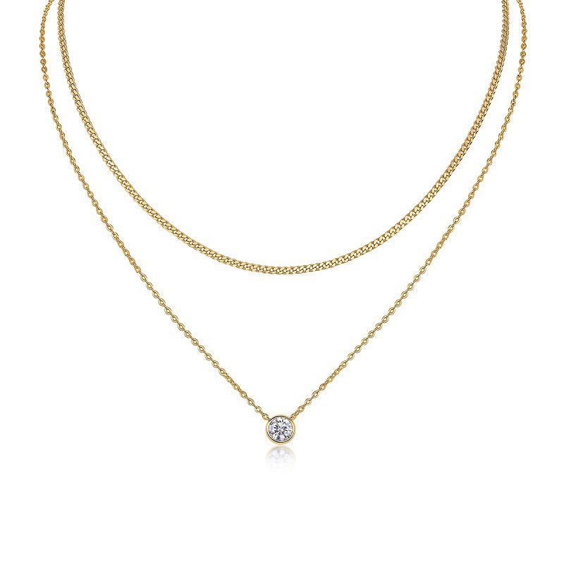 18k Gold Plated 925 Sterling Silver 2 Layer Moissanite Necklace - Rhyme - and - Chain