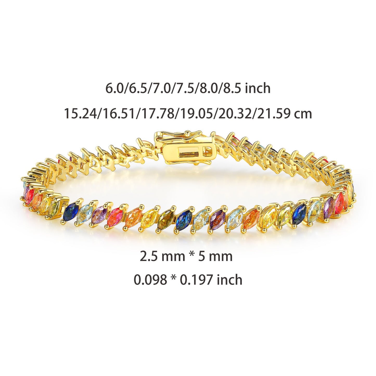 18k Gold Plated Copper Tennis Multicolor Pear Zircon Bracelet - Rhyme - and - Chain