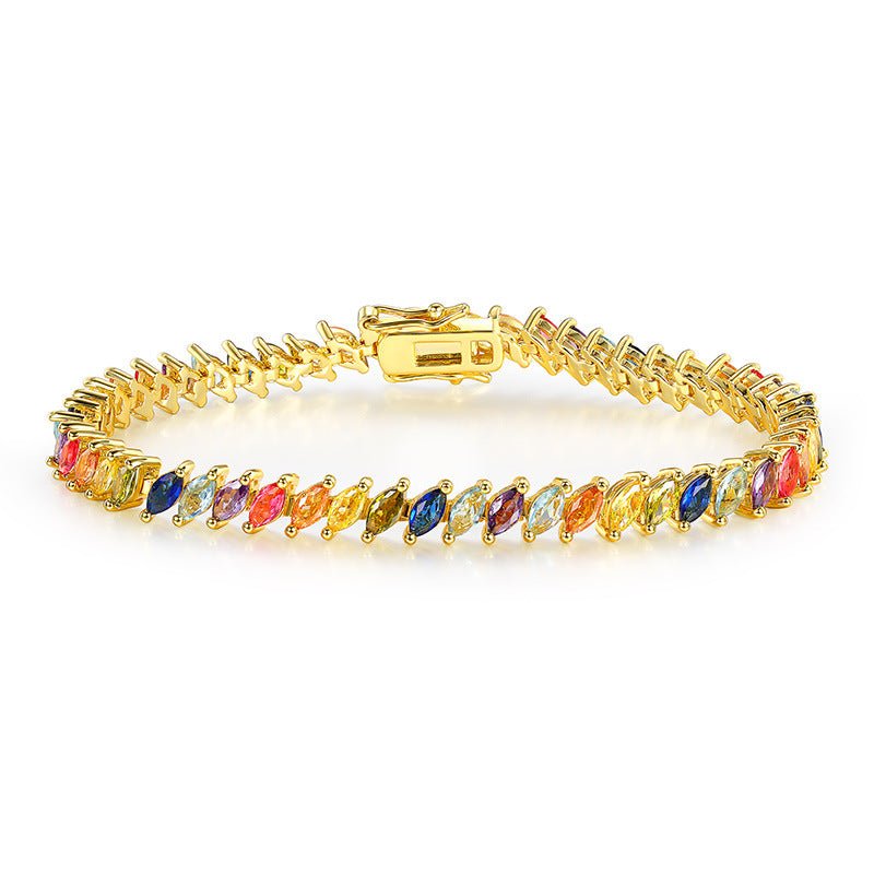 18k Gold Plated Copper Tennis Multicolor Pear Zircon Bracelet - Rhyme - and - Chain