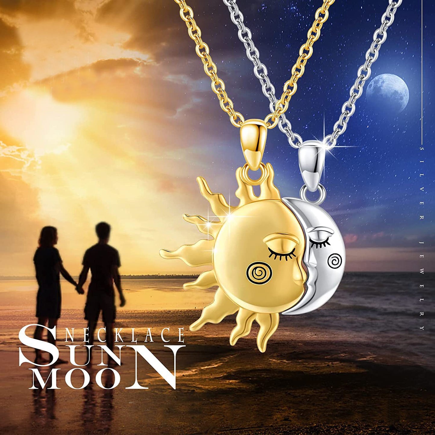 18K Golden Magnetic Sun Star Necklace Couple Pendant - Rhyme-and-Chain