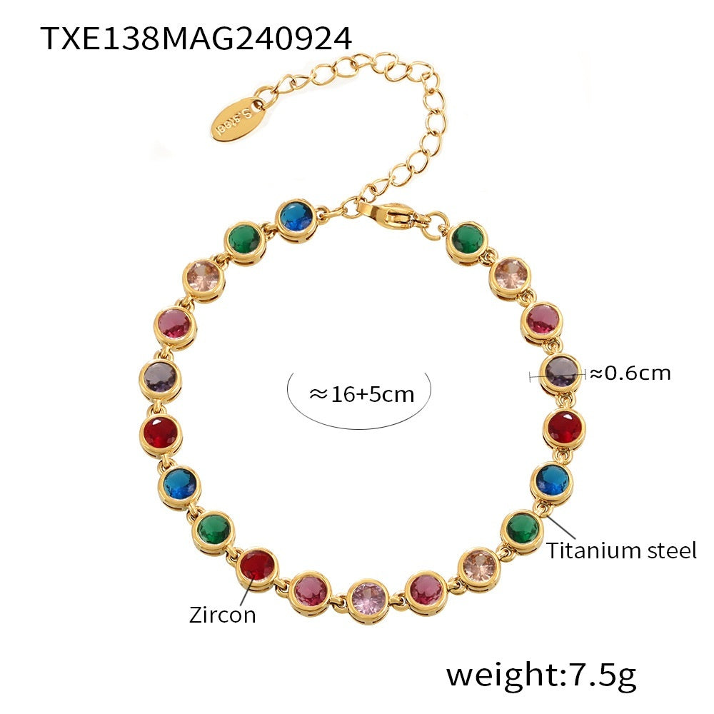 Titanium Steel Zircon Mixed Color Bracelet Vacuum Non-fading Necklace