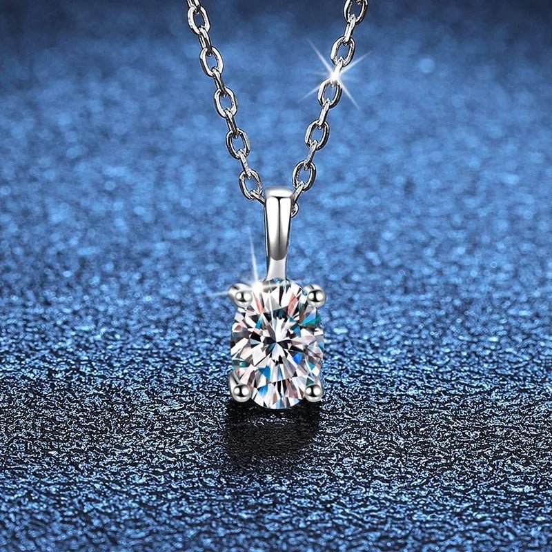 1ct D Color Oval Pendant Moissanite Silver Necklace - Rhyme - and - Chain