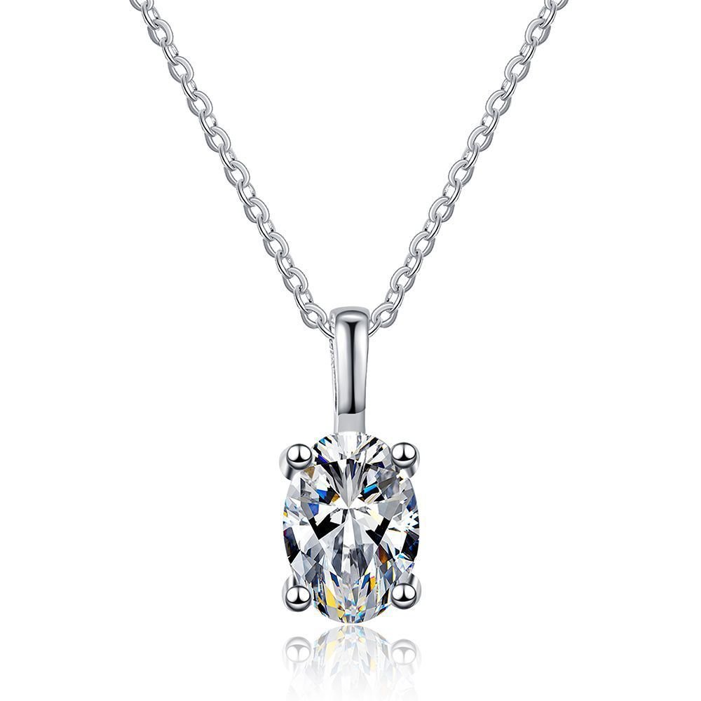 1ct D Color Oval Pendant Moissanite Silver Necklace - Rhyme - and - Chain