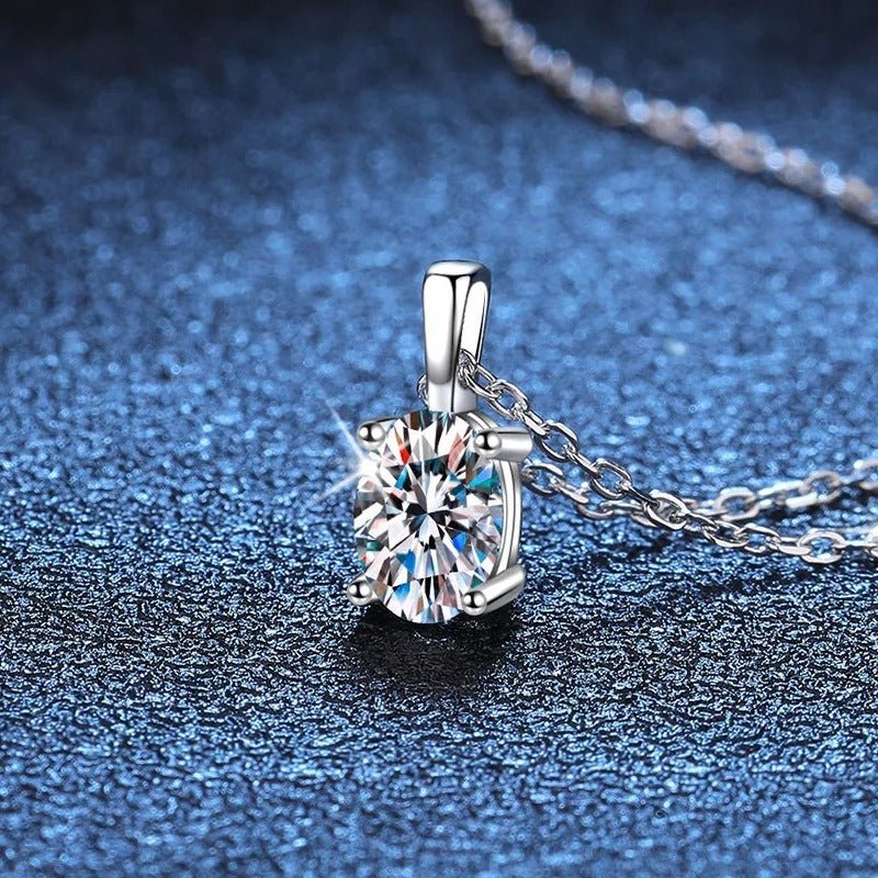 1ct D Color Oval Pendant Moissanite Silver Necklace - Rhyme - and - Chain