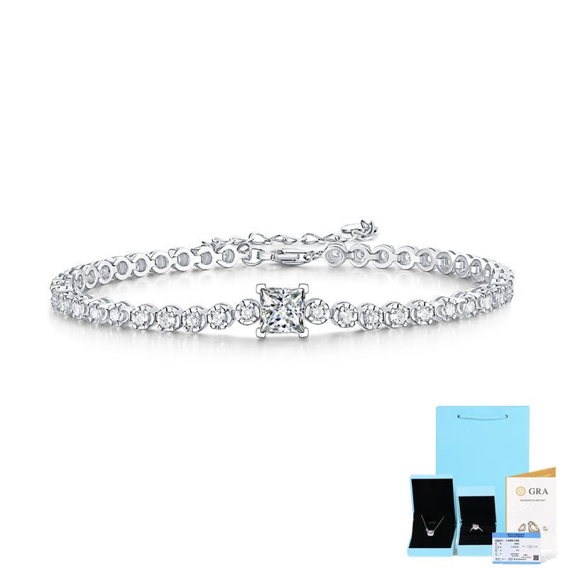 1ct S925 Silver Square Moissanite Tennis Bracelet 7.9 inch - Rhyme - and - Chain