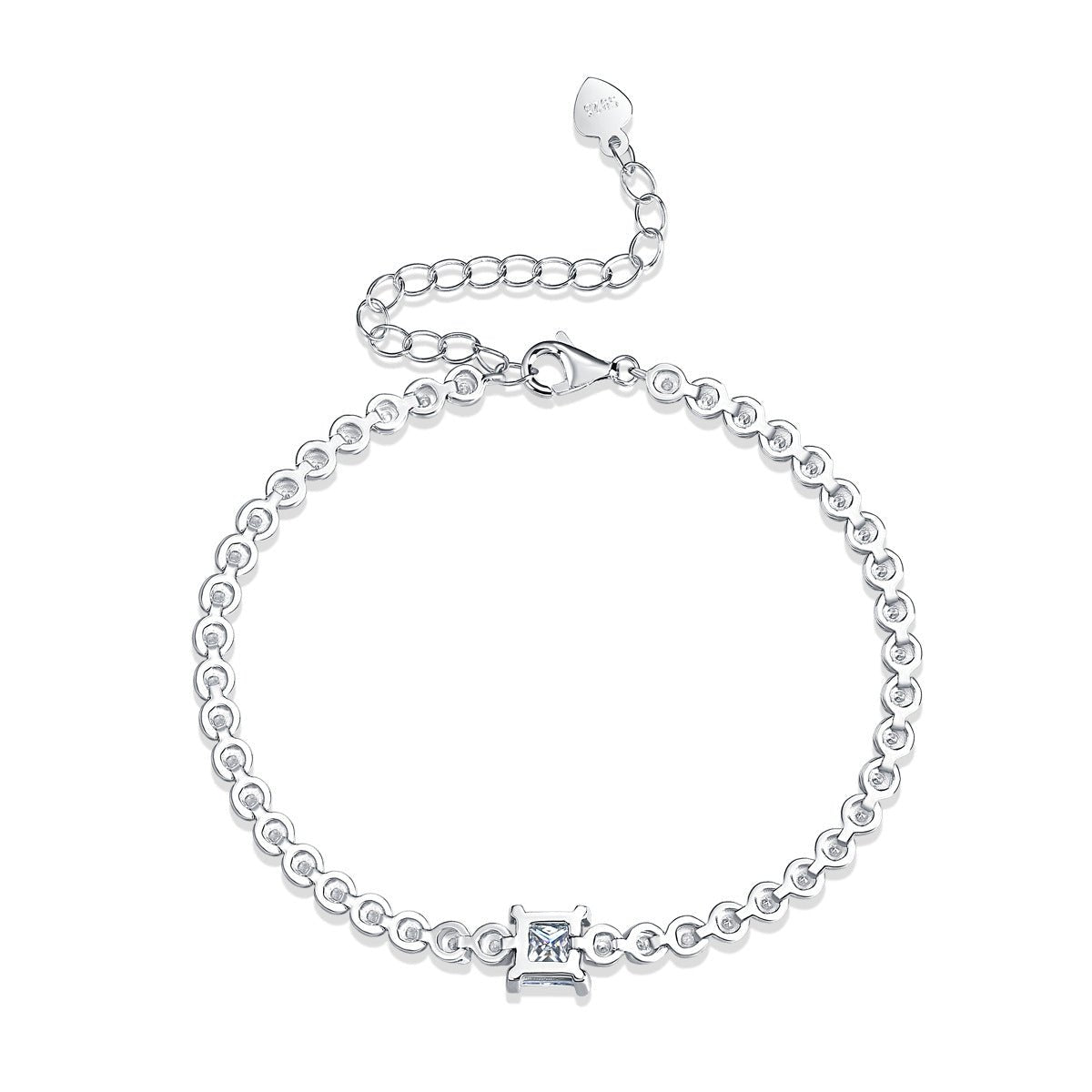 1ct S925 Silver Square Moissanite Tennis Bracelet 7.9 inch - Rhyme - and - Chain