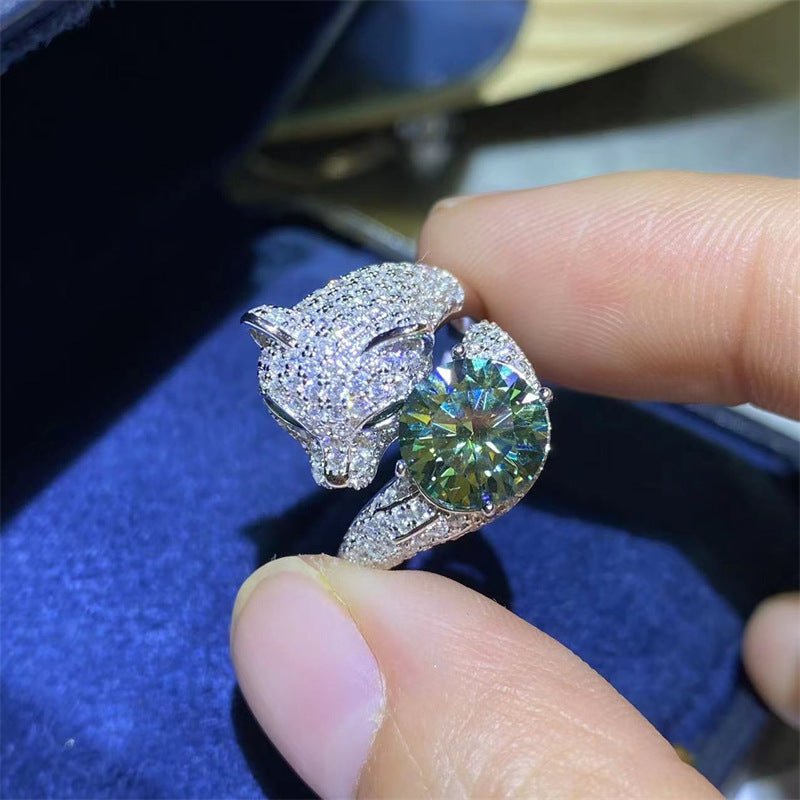 2 Carat Green Moissanite Leopard Ring - Rhyme - and - Chain