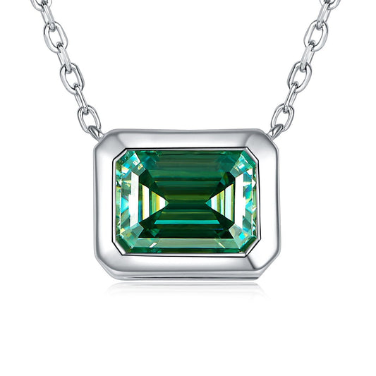 2 Ct Emerald Cut Moissanite Pendant Necklace 925 Silver Necklaces For Women - Rhyme - and - Chain