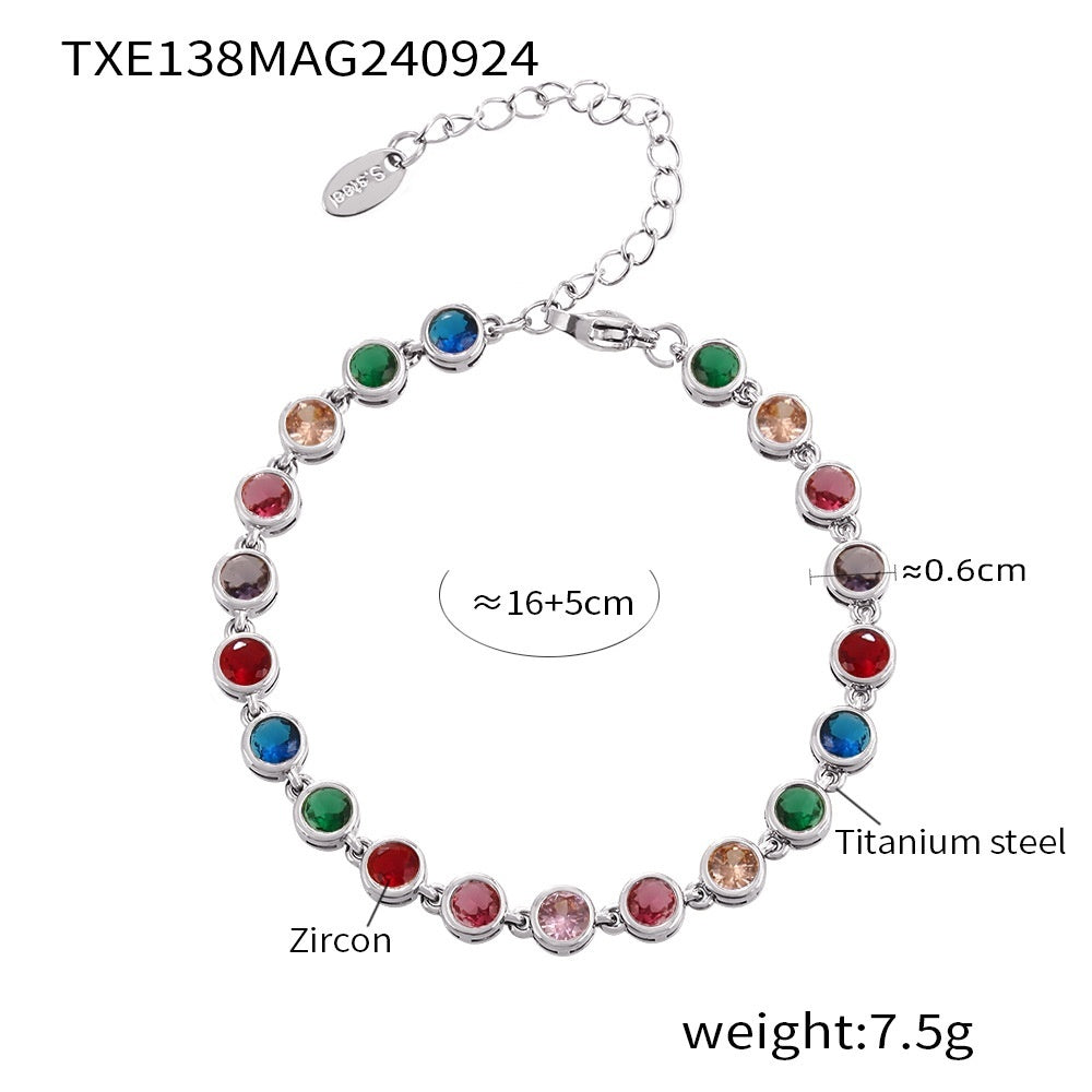 Titanium Steel Zircon Mixed Color Bracelet Vacuum Non-fading Necklace