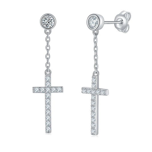 3.0Mm Bubble Cross D Color VVS Moissanite Earrings Unisex 925 Silver - Rhyme - and - Chain