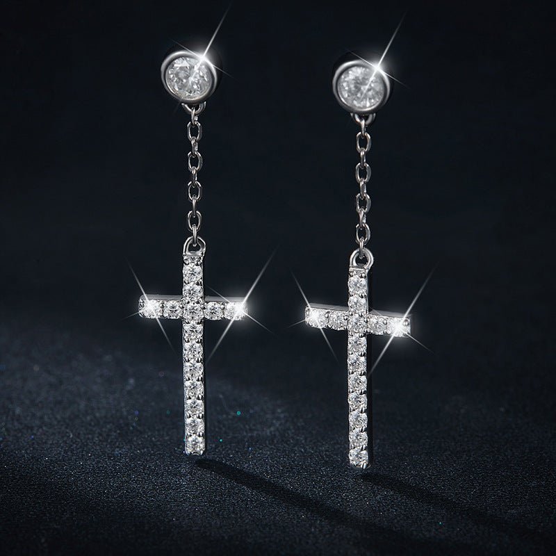 3.0Mm Bubble Cross D Color VVS Moissanite Earrings Unisex 925 Silver - Rhyme - and - Chain