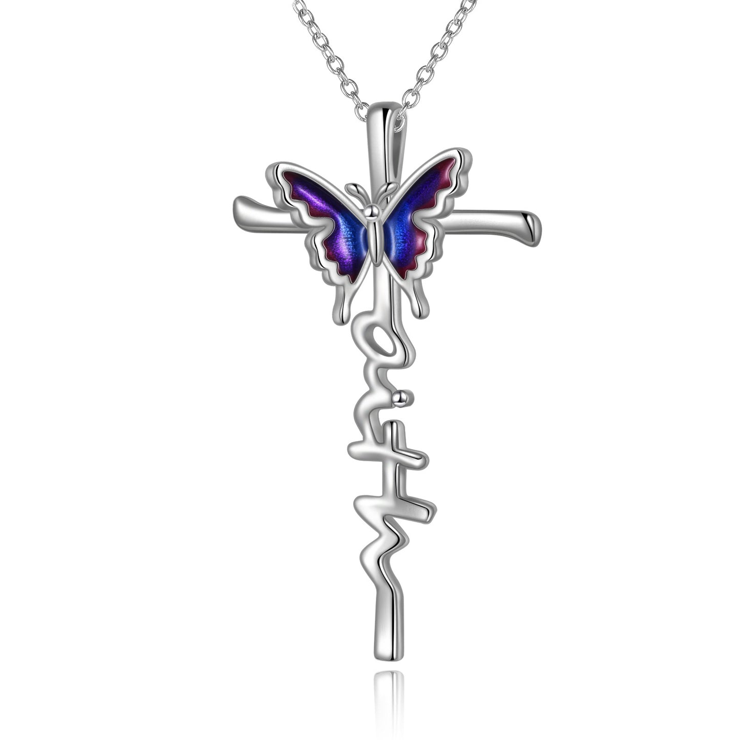 925 Sterling Silver Butterfly Cross Necklace - Rhyme - and - Chain