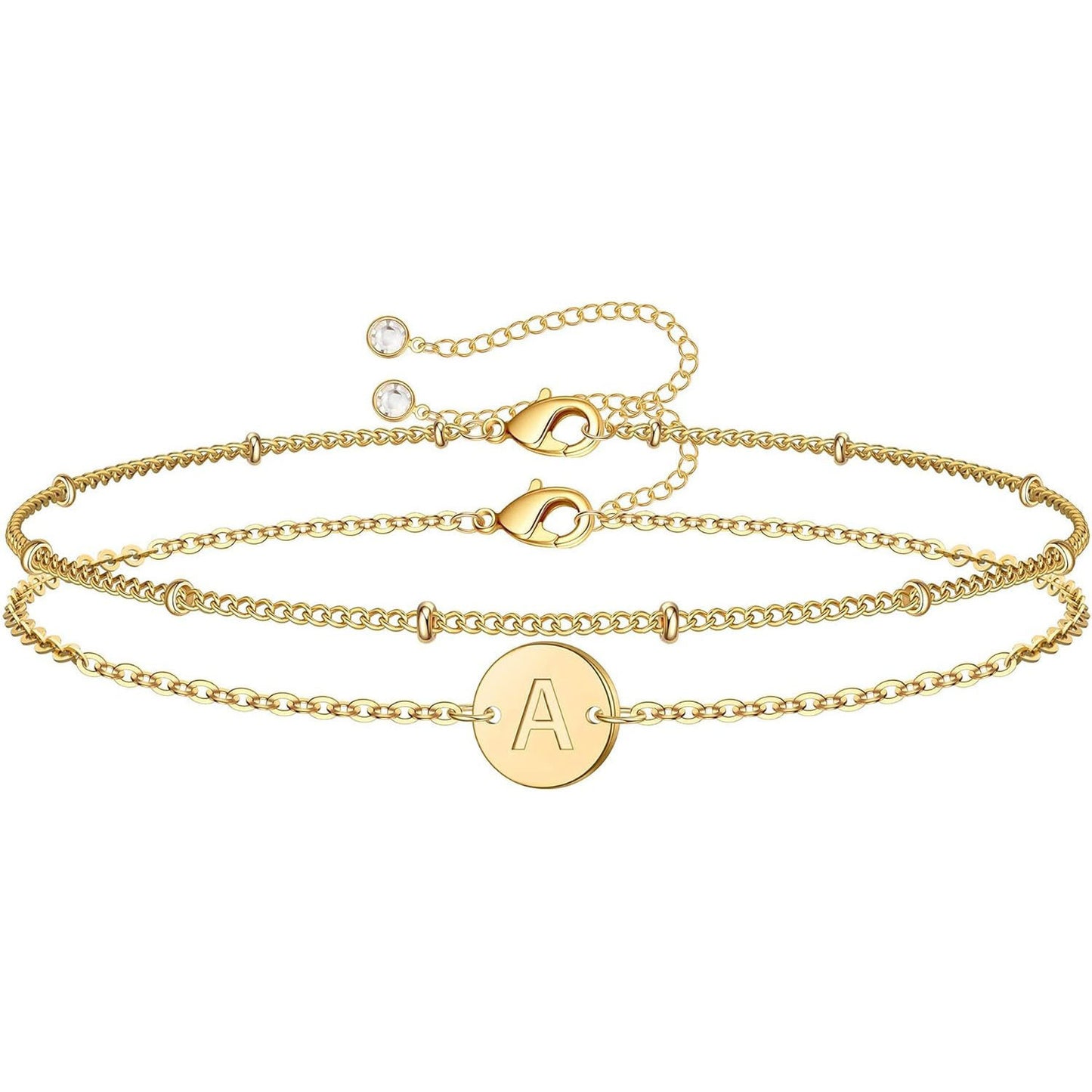 Round Initial  Double Layer Bracelet Stainless Steel