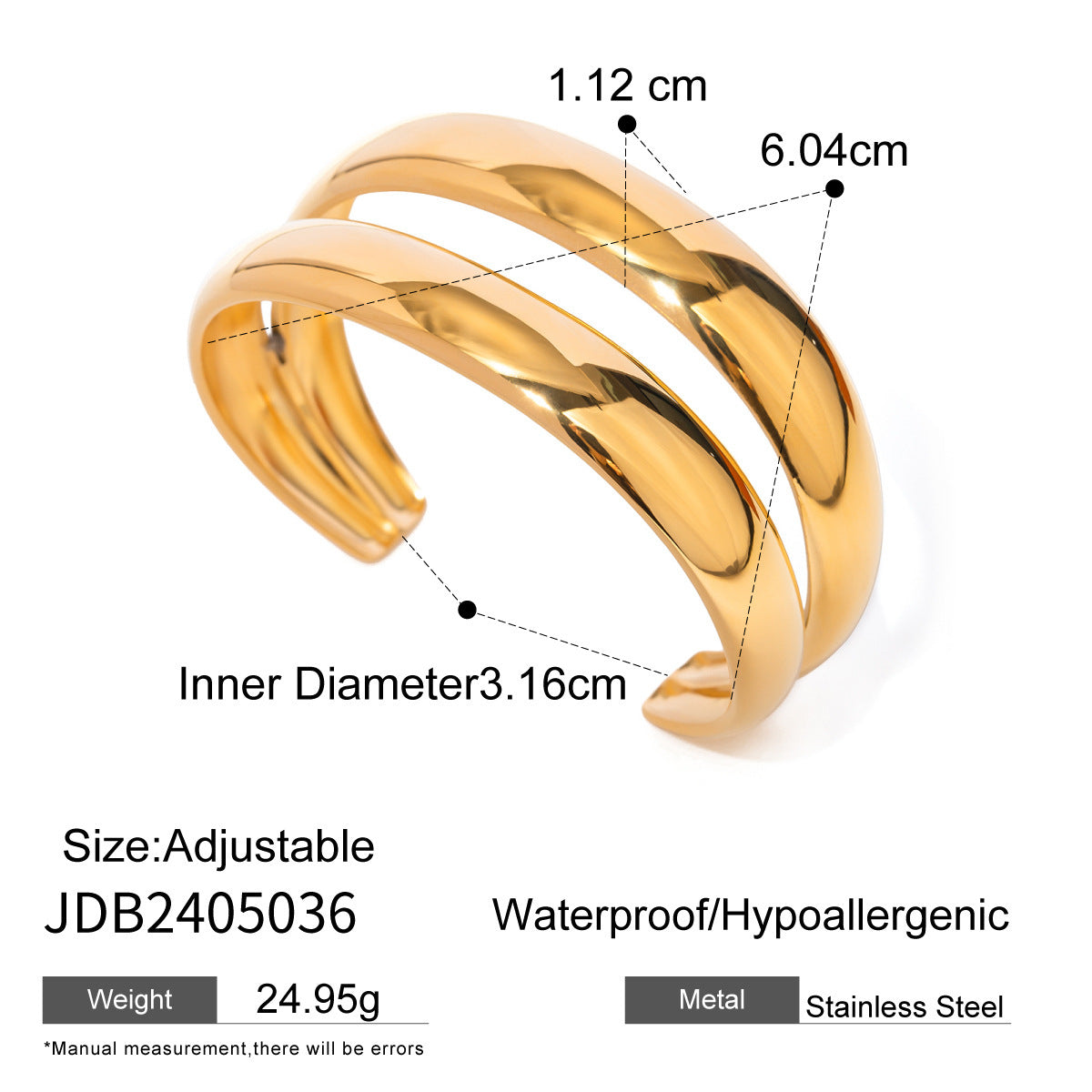 18K Gold Stainless Steel Wide Surface Bracelet High Sense