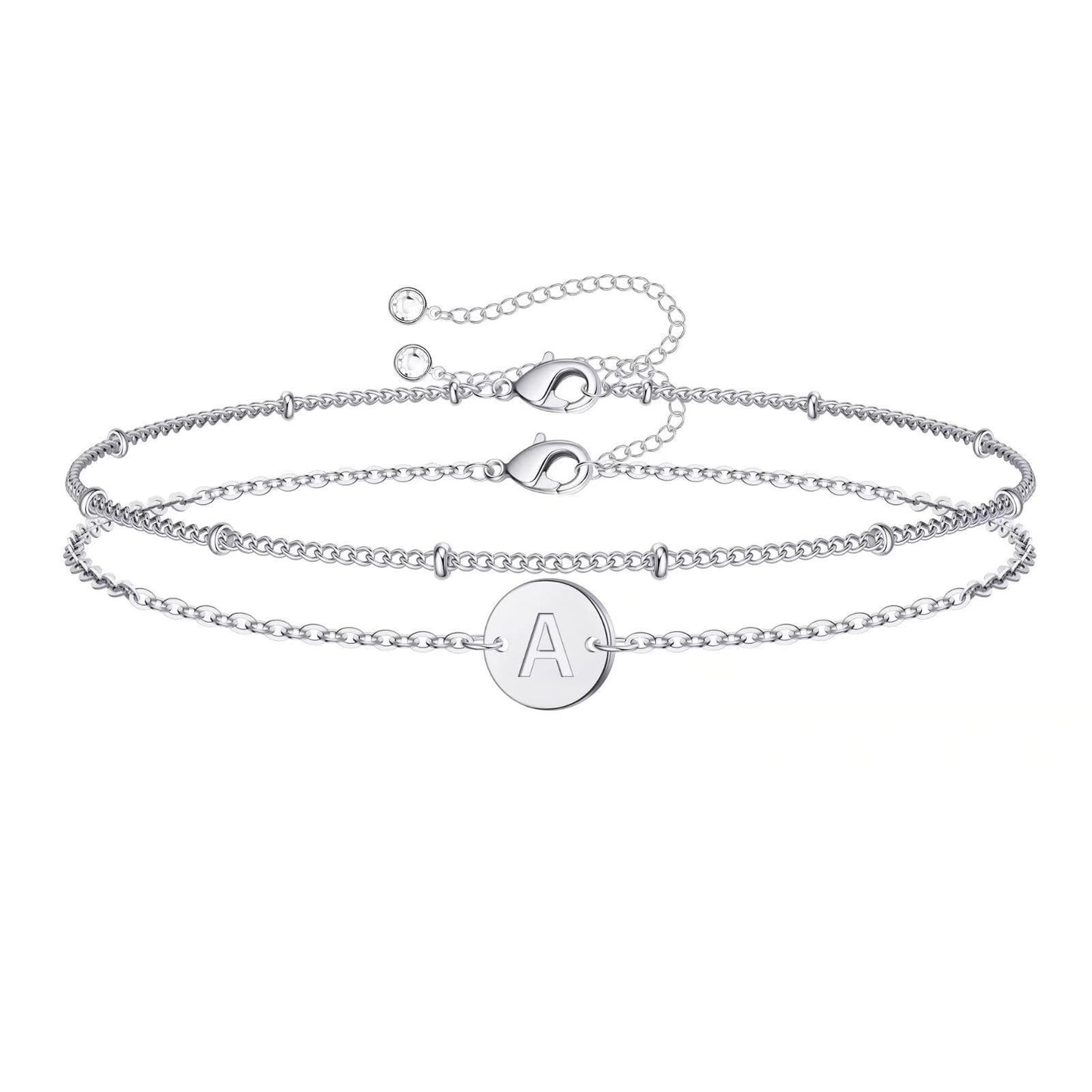 Round Initial  Double Layer Bracelet Stainless Steel