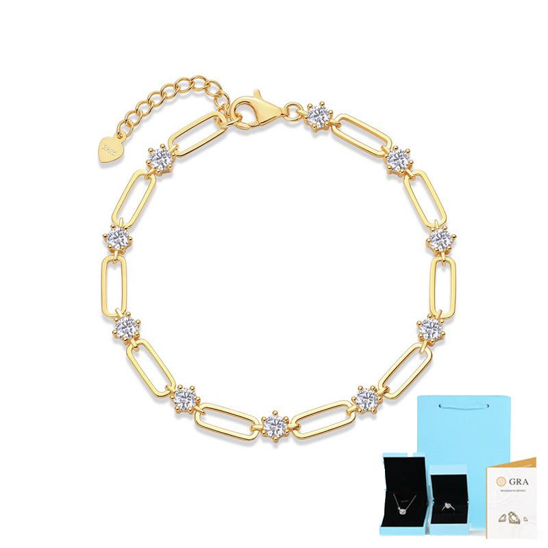 925 Silver 18k Gold Plated Moissanite Bracelet Chain - Rhyme - and - Chain