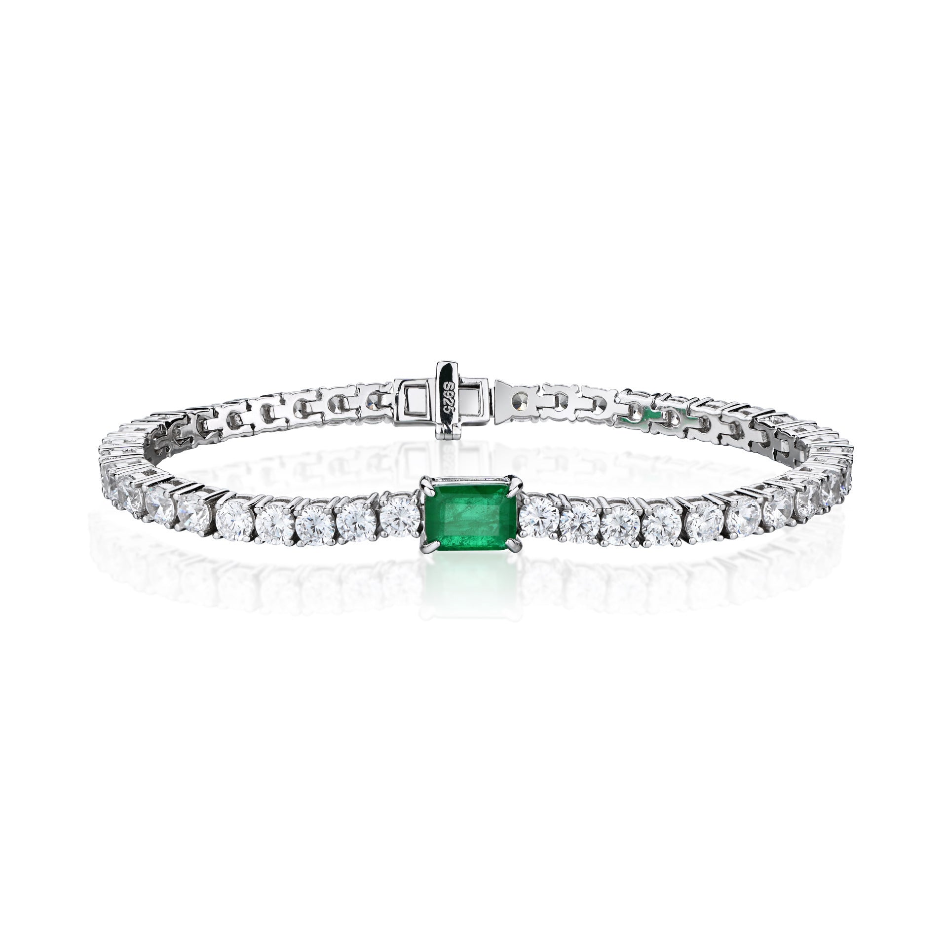 925 Silver Lab Emerald Cut Tennis Chain Bracelet - Rhyme - and - Chain