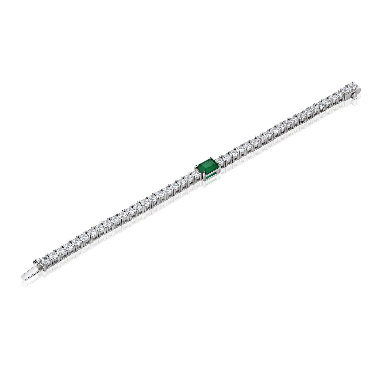 925 Silver Lab Emerald Cut Tennis Chain Bracelet - Rhyme - and - Chain