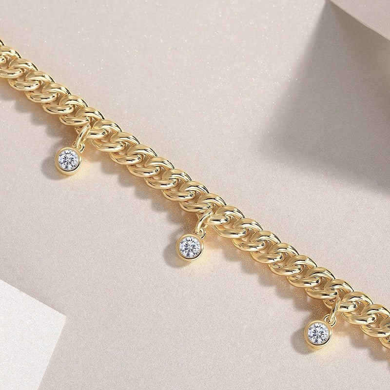 925 Silver Moissanite Cuban Link Chain Bracelet 18k Gold Plated - Rhyme - and - Chain