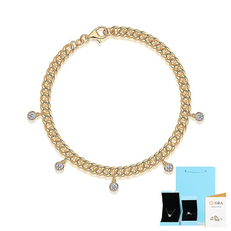 925 Silver Moissanite Cuban Link Chain Bracelet 18k Gold Plated - Rhyme - and - Chain