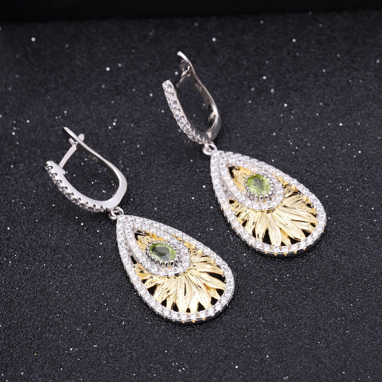 925 Silver Natural Olive Gemstone Drop Earrings - Rhyme - and - Chain