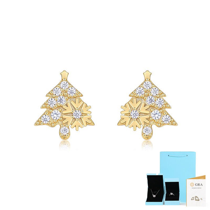 925 Silver Plated 18K Gold Moissanite Christmas Tree Earrings - Rhyme - and - Chain