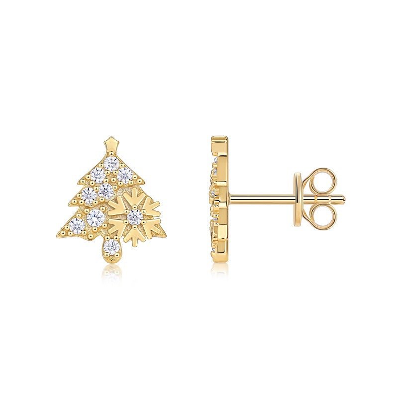 925 Silver Plated 18K Gold Moissanite Christmas Tree Earrings - Rhyme - and - Chain