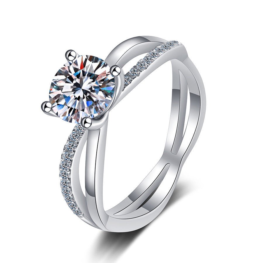 925 Sterling Silver 1CT D Color Moissanite Engagement Ring - Rhyme - and - Chain