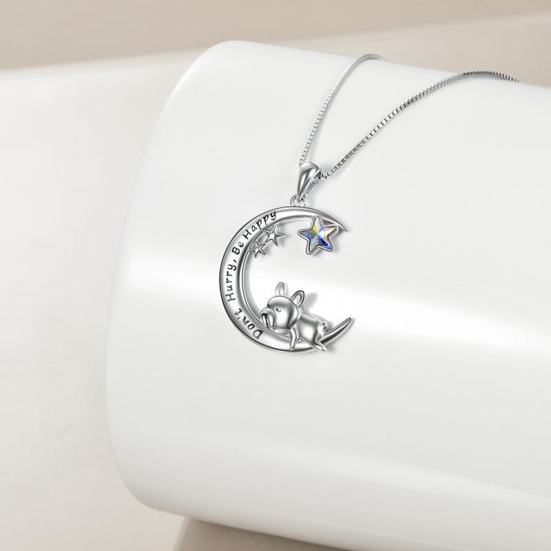 925 Sterling Silver French Bulldog Moon Pendant Necklace - Rhyme-and-Chain