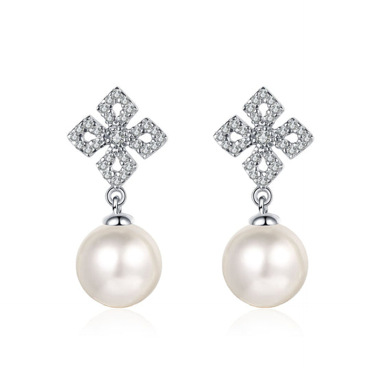 925 Sterling Silver Moissanite Freshwater Pearl Ear Studs - Rhyme - and - Chain